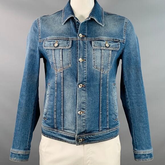 DOLCE & GABBANA Size L Blue Cotton Blend Denim Trucker Jacket - Picture 1 of 8